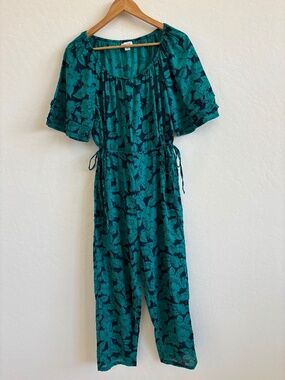 Sundance Grand Bays Floral Jumpsuit - Navy & Green - Cotton Boho - Sz Small